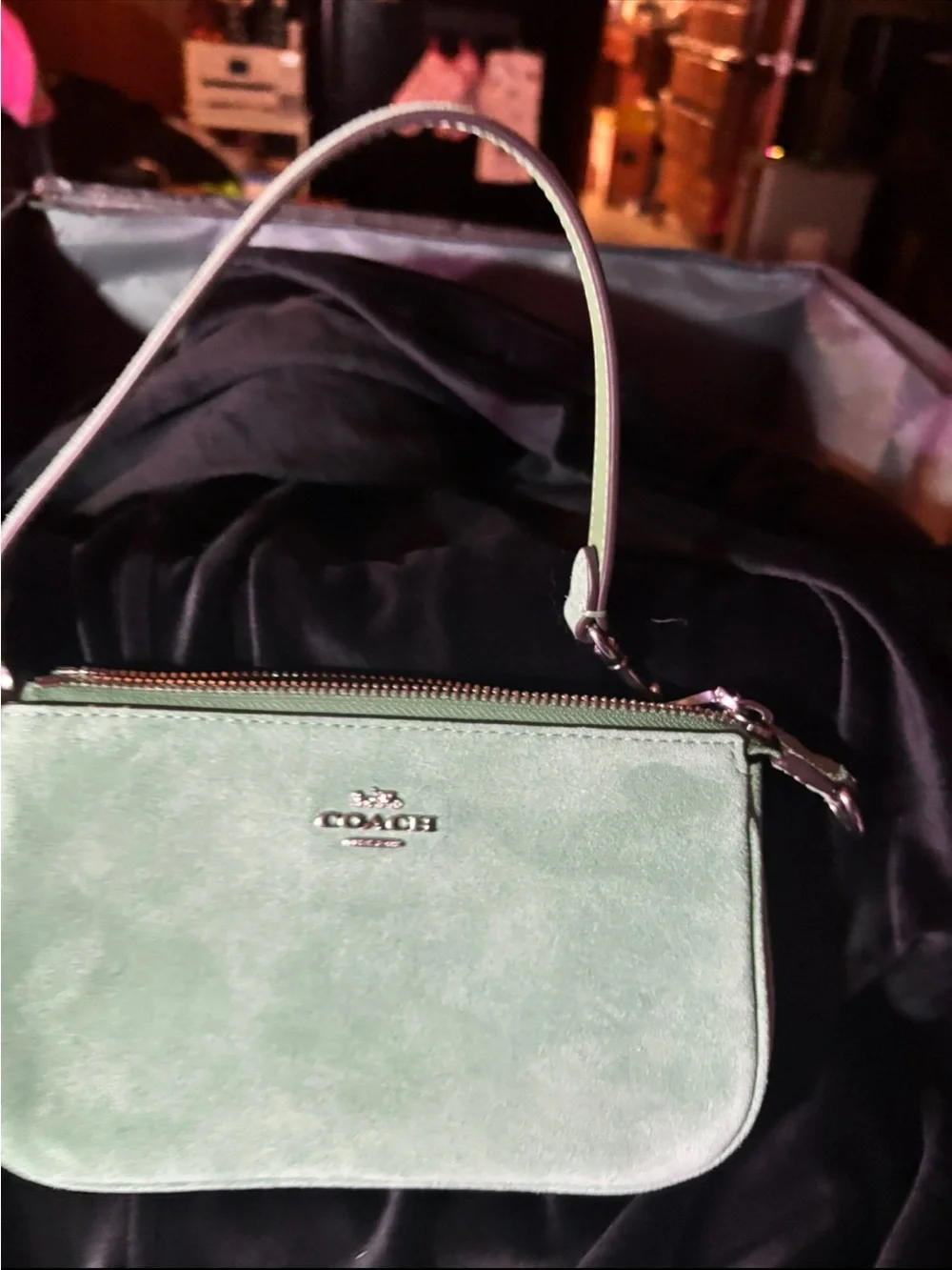 Coach Mint Green Suede Wristlet Clutch